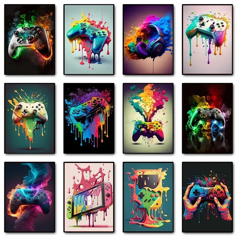 Gaming Controller - Farbenfrohe Pop-Art Gamer-Controller Gaming-Wandkunst Minimalistischer Druck